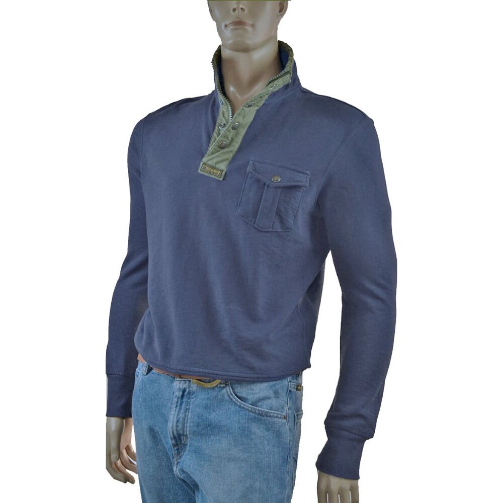 NEW Vintage Polo Ralph Lauren Aberdare Pullover Sweatshirt! Blue With Snap Neck